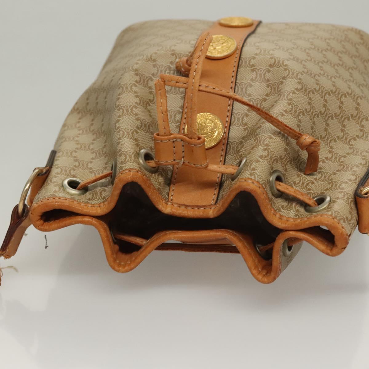CELINE Macadam Canvas Shoulder Bag PVC Beige Gold Auth ep9897