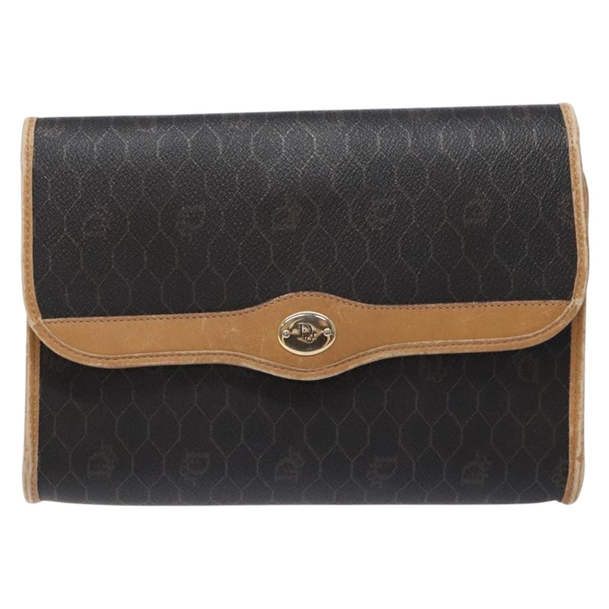 Christian Dior Honeycomb Canvas Chain Shoulder Bag PVC Black Gold Auth ep9904