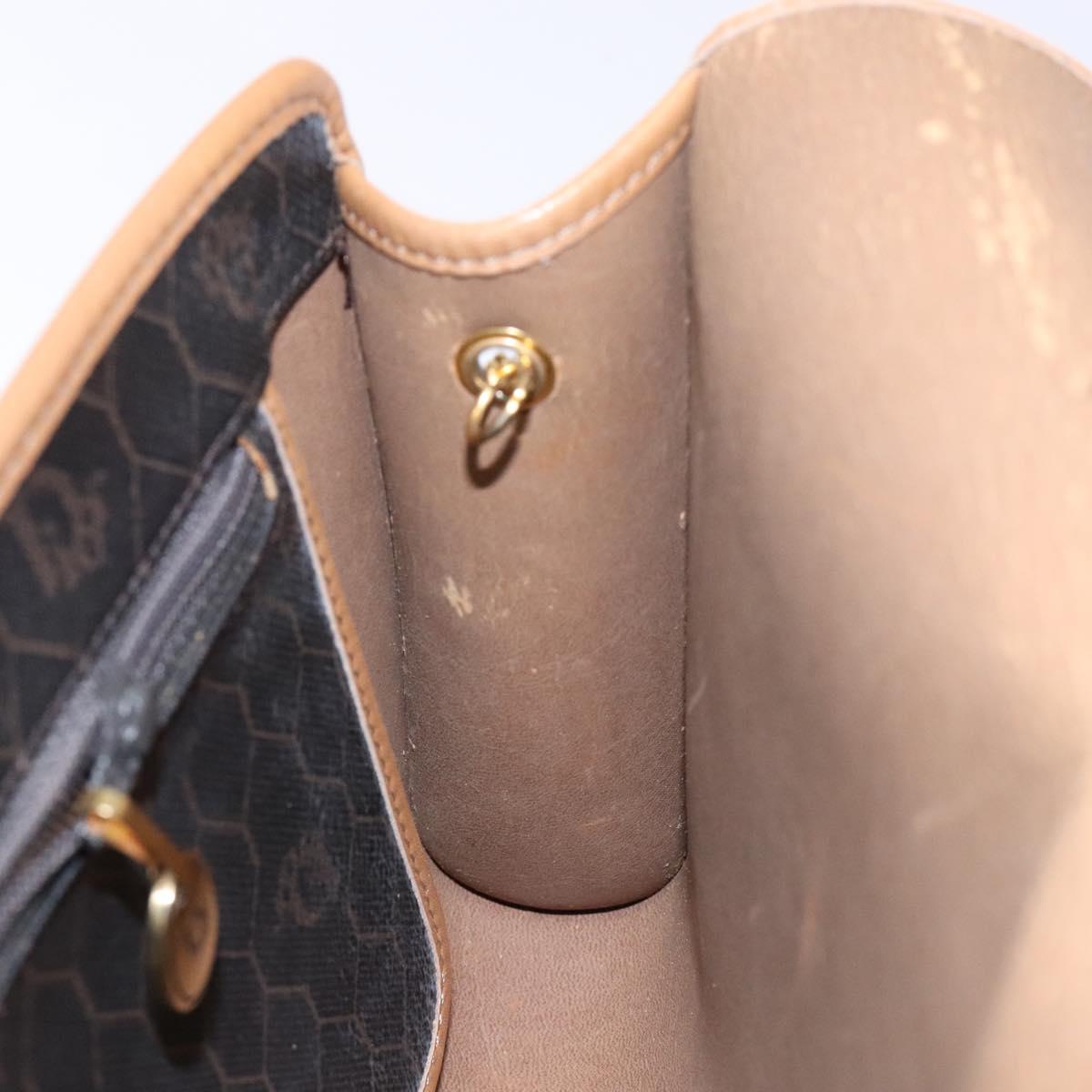Christian Dior Honeycomb Canvas Chain Shoulder Bag PVC Black Gold Auth ep9904