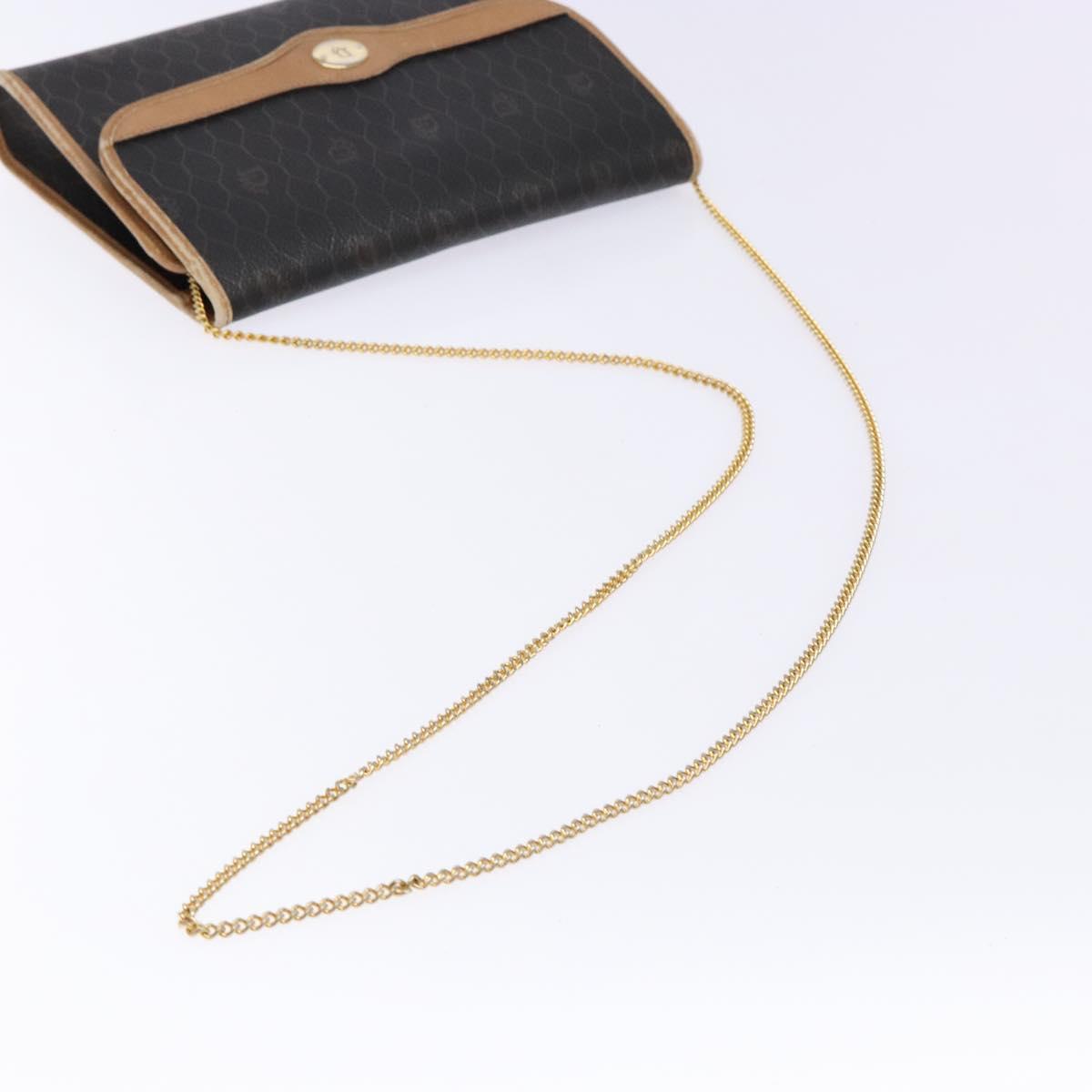 Christian Dior Honeycomb Canvas Chain Shoulder Bag PVC Black Gold Auth ep9904