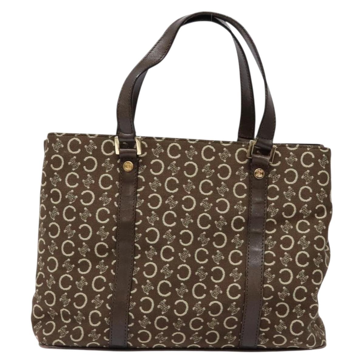 CELINE C Macadam Canvas Hand Bag Brown Gold Auth ep9908