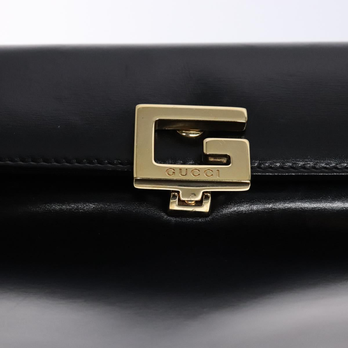 GUCCI Hand Bag Leather Black Gold 000 1448 1269 Auth ep9909