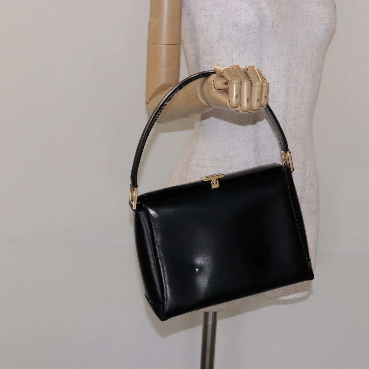 GUCCI Hand Bag Leather Black Gold 000 1448 1269 Auth ep9909