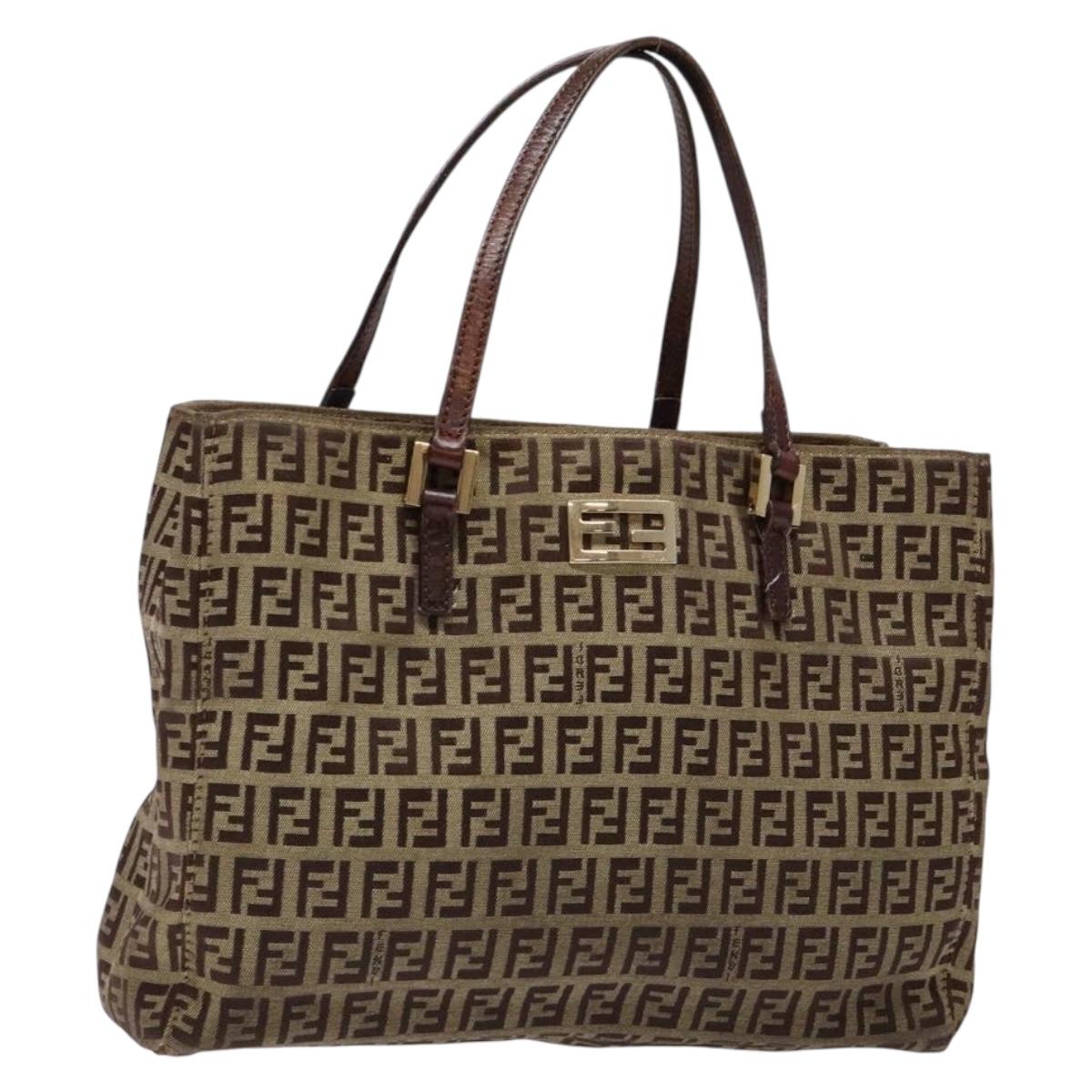 FENDI Zucchino Canvas Hand Bag Beige Brown Auth ep9916