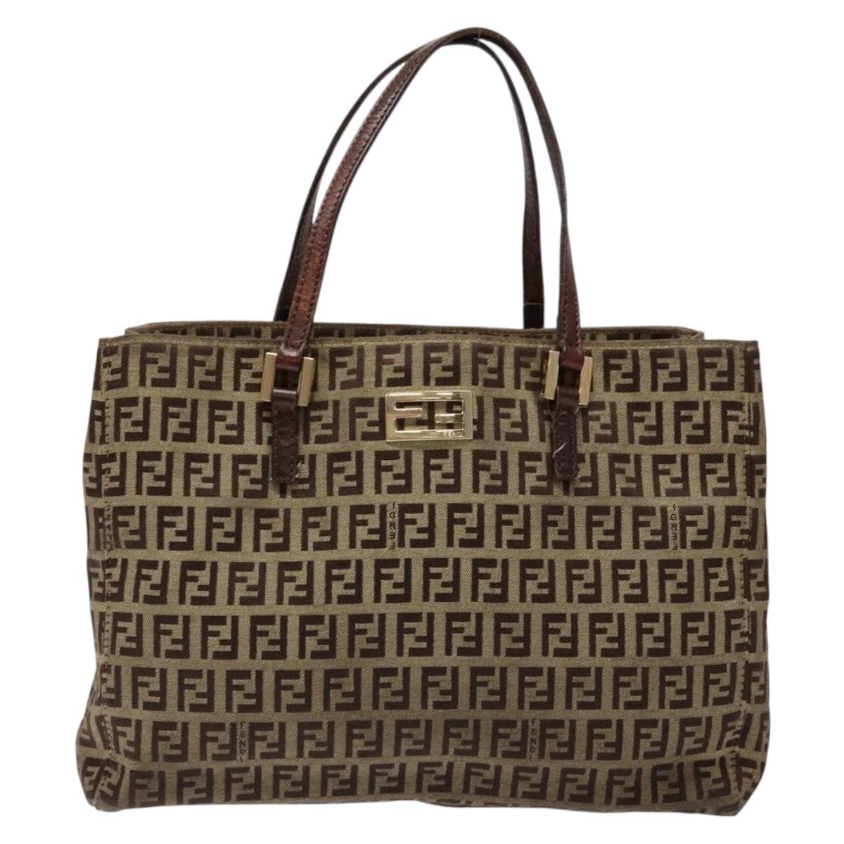 FENDI Zucchino Canvas Hand Bag Beige Brown Auth ep9916