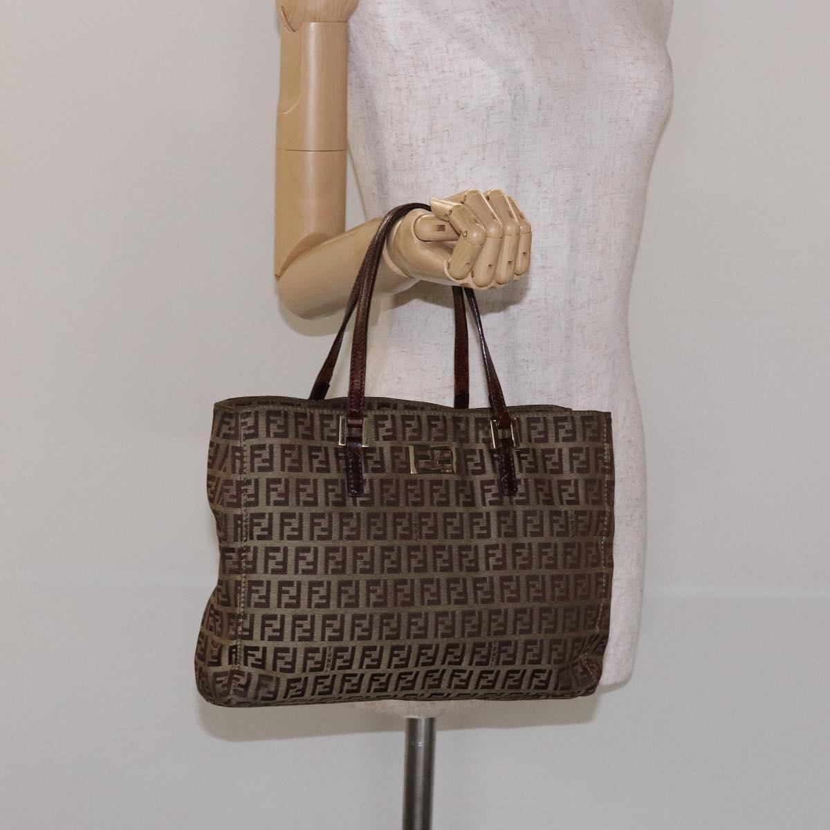 FENDI Zucchino Canvas Hand Bag Beige Brown Auth ep9916