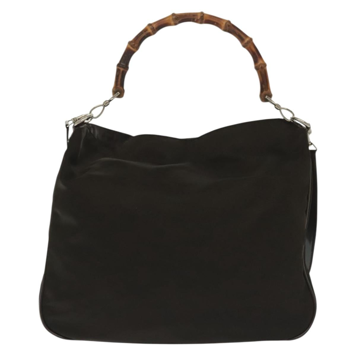 GUCCI Bamboo Hand Bag Nylon 2way Brown Silver 001 2113 1577 Auth ep9917