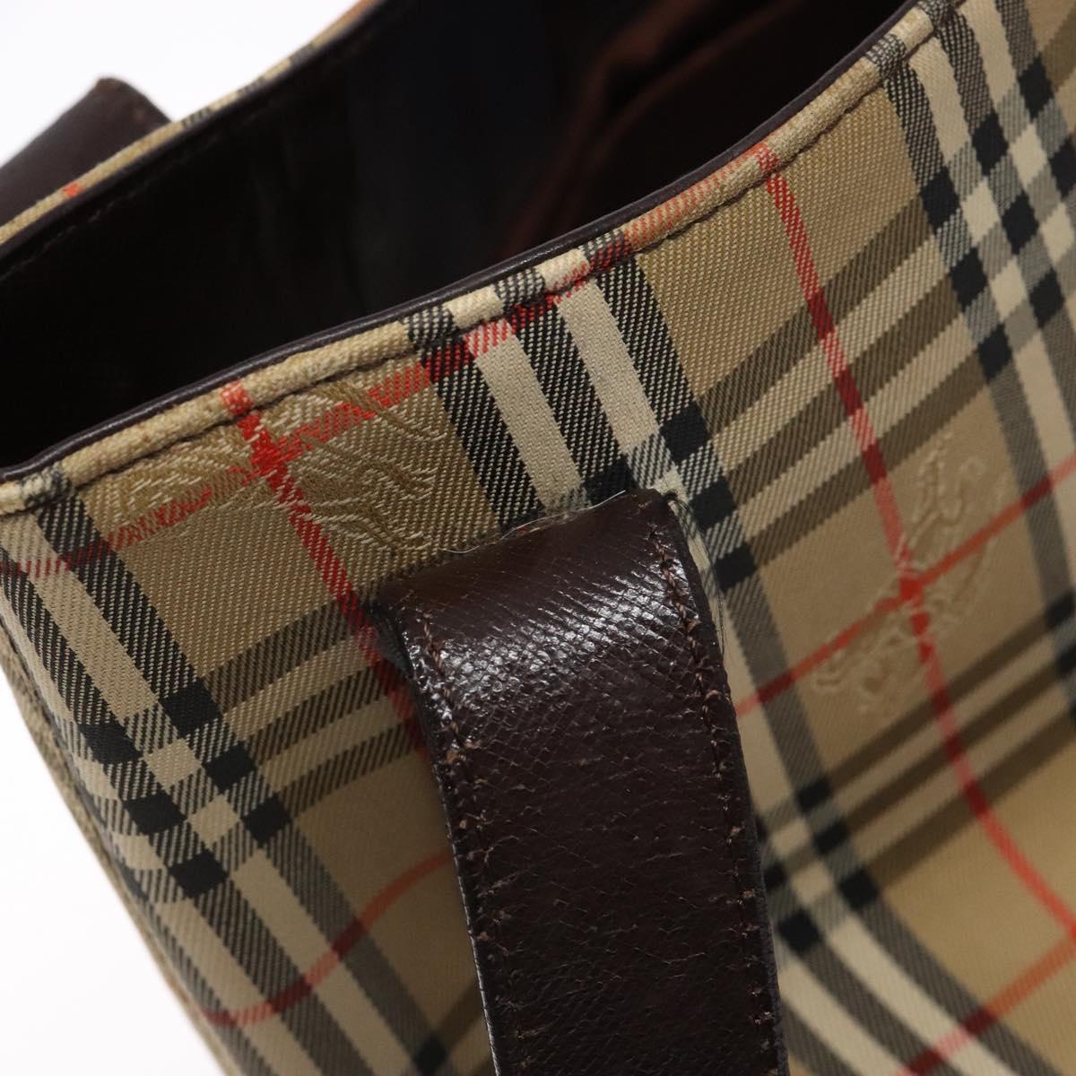 Burberrys Nova Check Tote Bag Canvas Beige Gold Auth ep9927