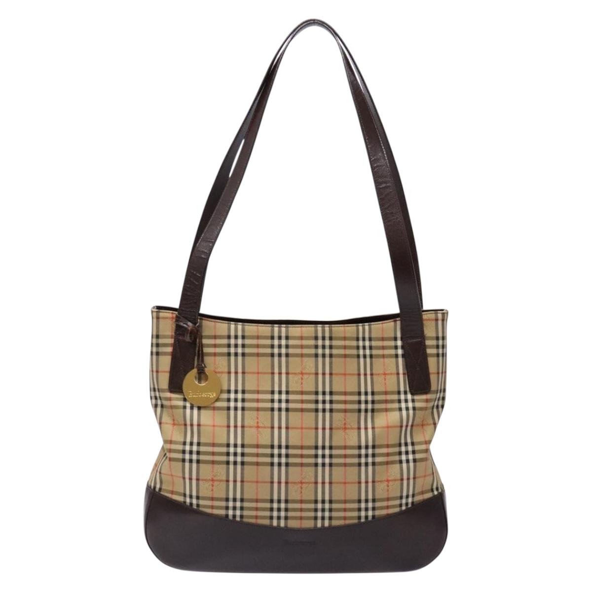 Burberrys Nova Check Tote Bag Canvas Beige Gold Auth ep9927