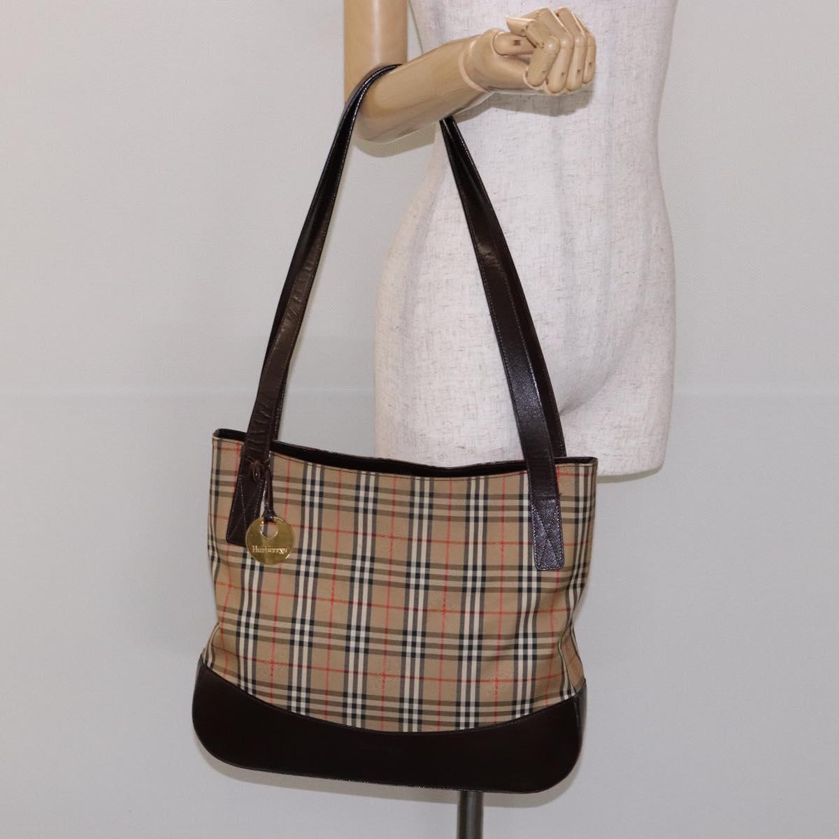 Burberrys Nova Check Tote Bag Canvas Beige Gold Auth ep9927