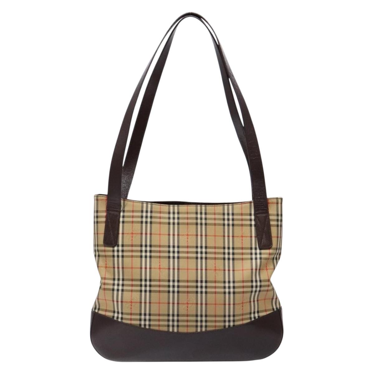 Burberrys Nova Check Tote Bag Canvas Beige Gold Auth ep9927