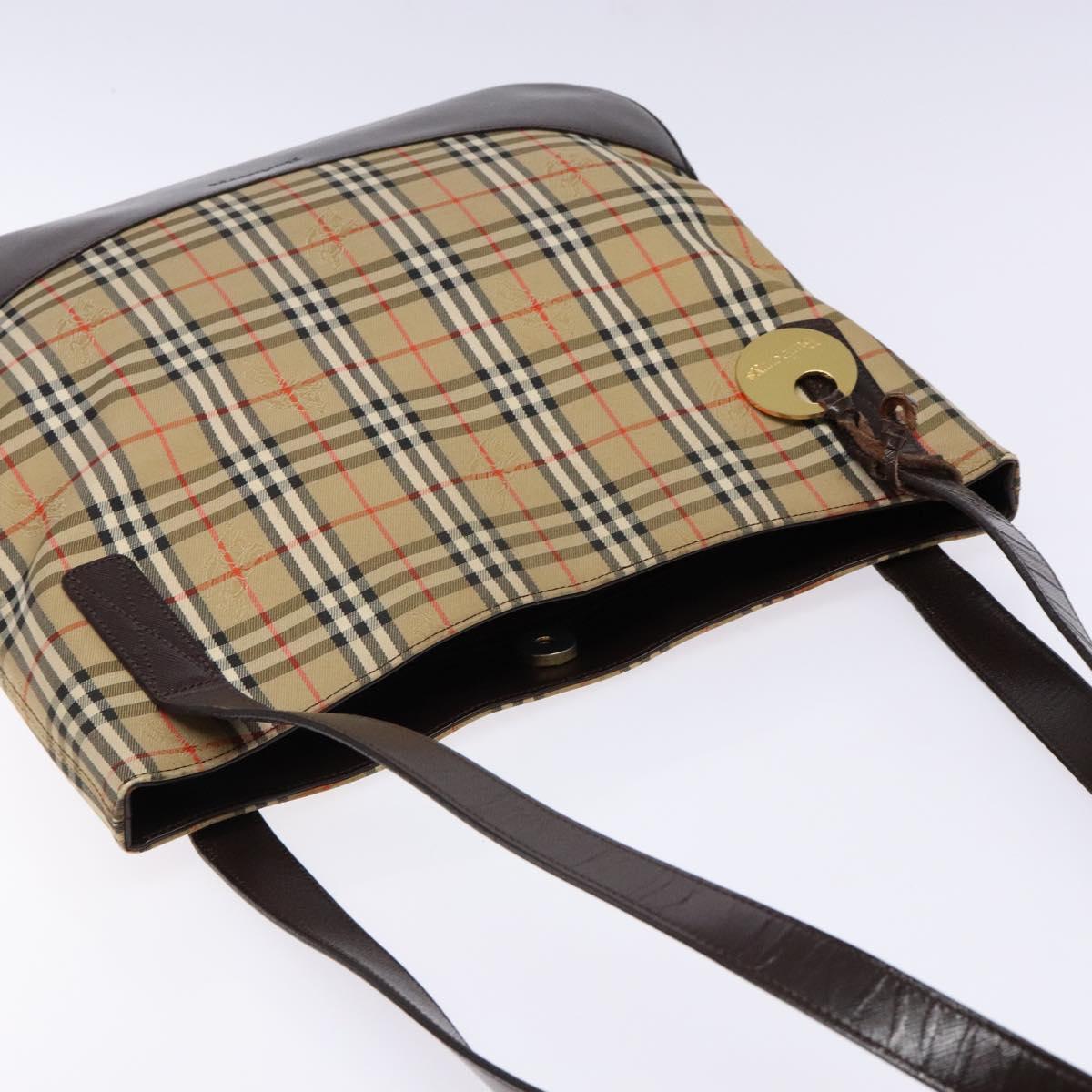 Burberrys Nova Check Tote Bag Canvas Beige Gold Auth ep9927