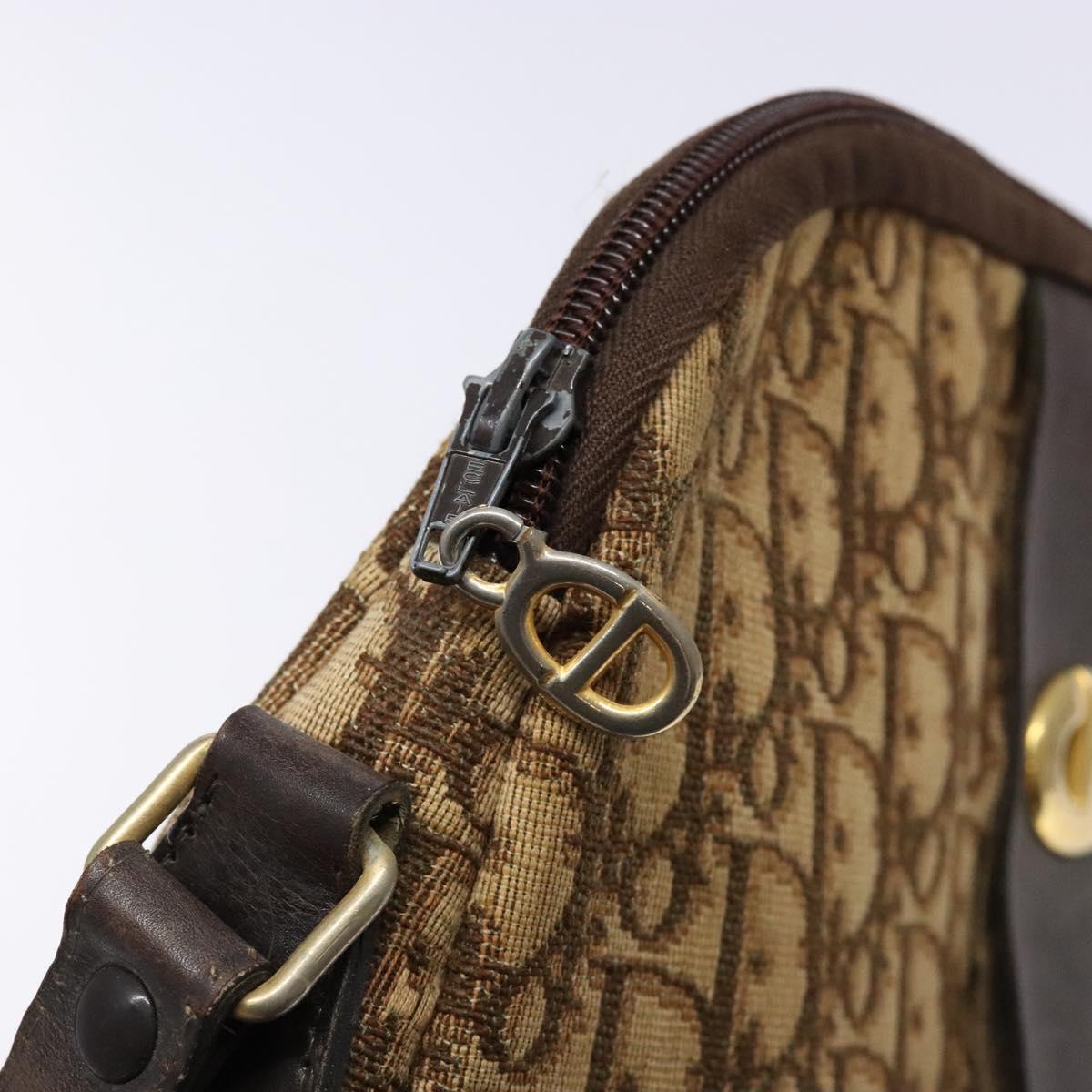 Christian Dior Trotter Canvas Shoulder Bag Brown Gold Auth ep9928