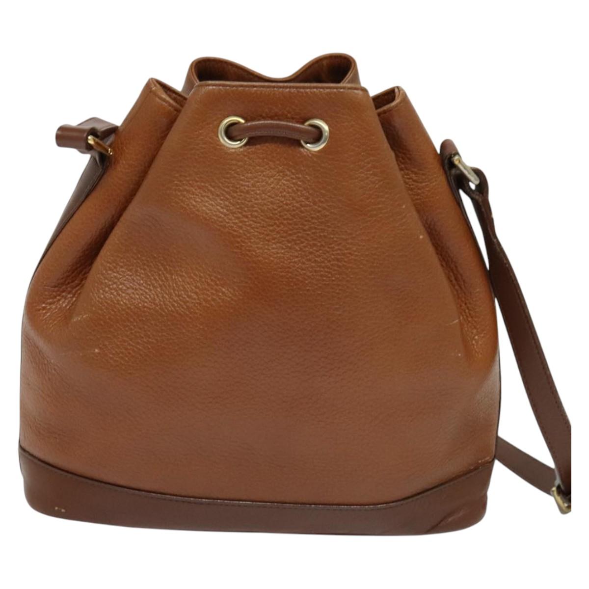 Burberrys Shoulder Bag Leather Brown Gold Auth ep9929