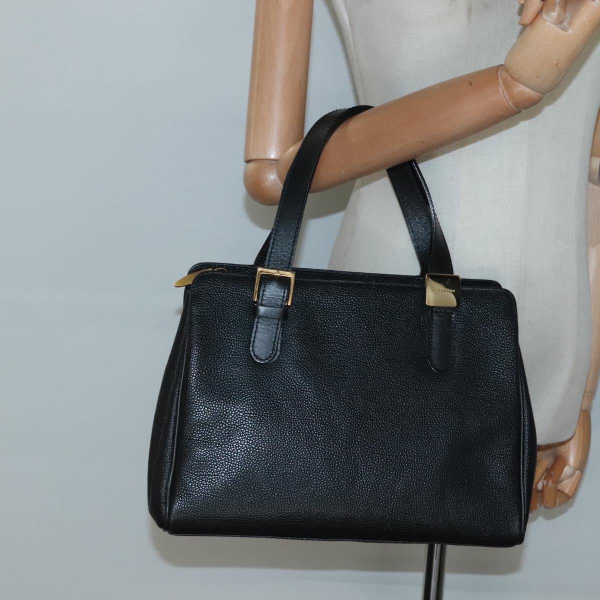 BURBERRY Hand Bag Leather Black Gold Auth ep9938