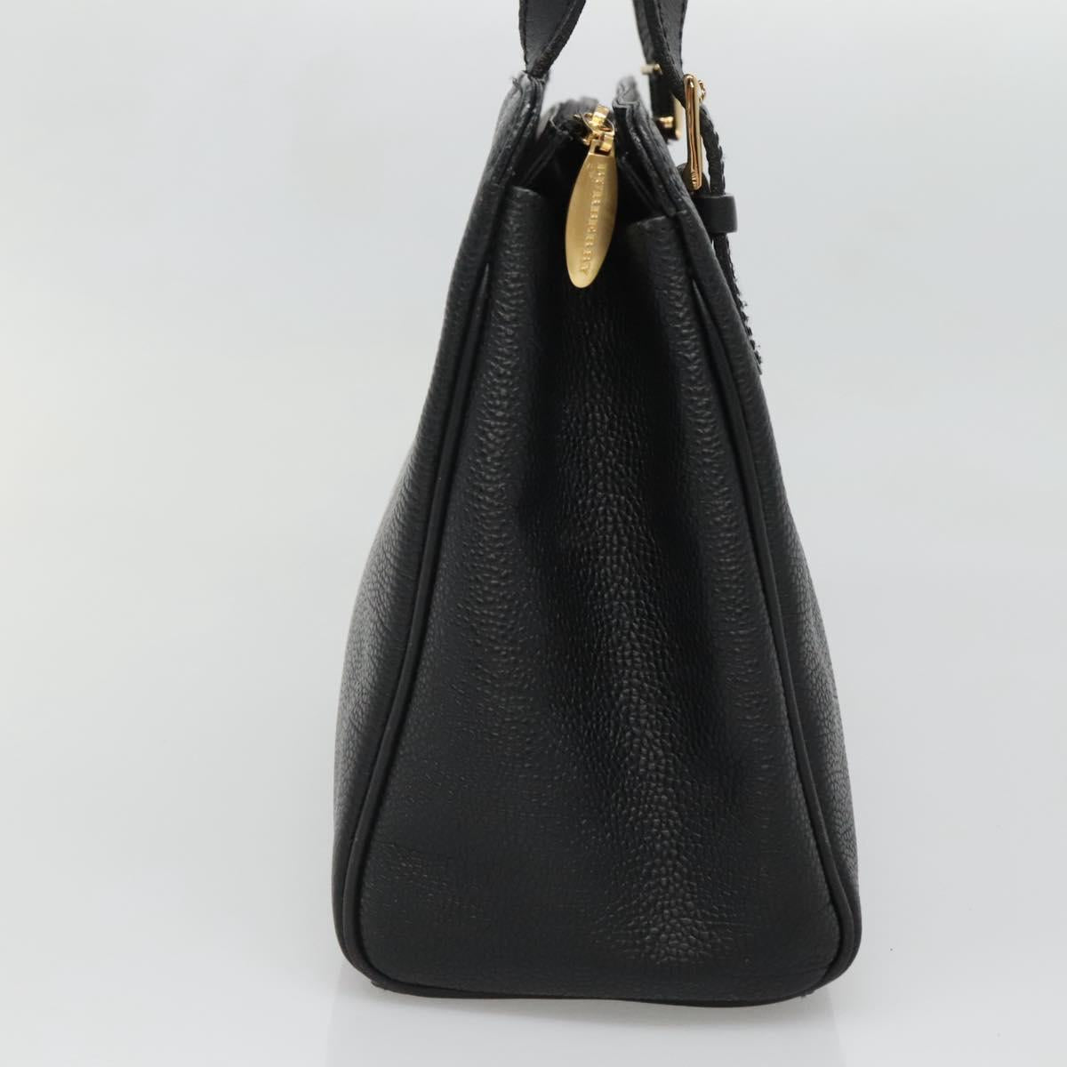 BURBERRY Hand Bag Leather Black Gold Auth ep9938