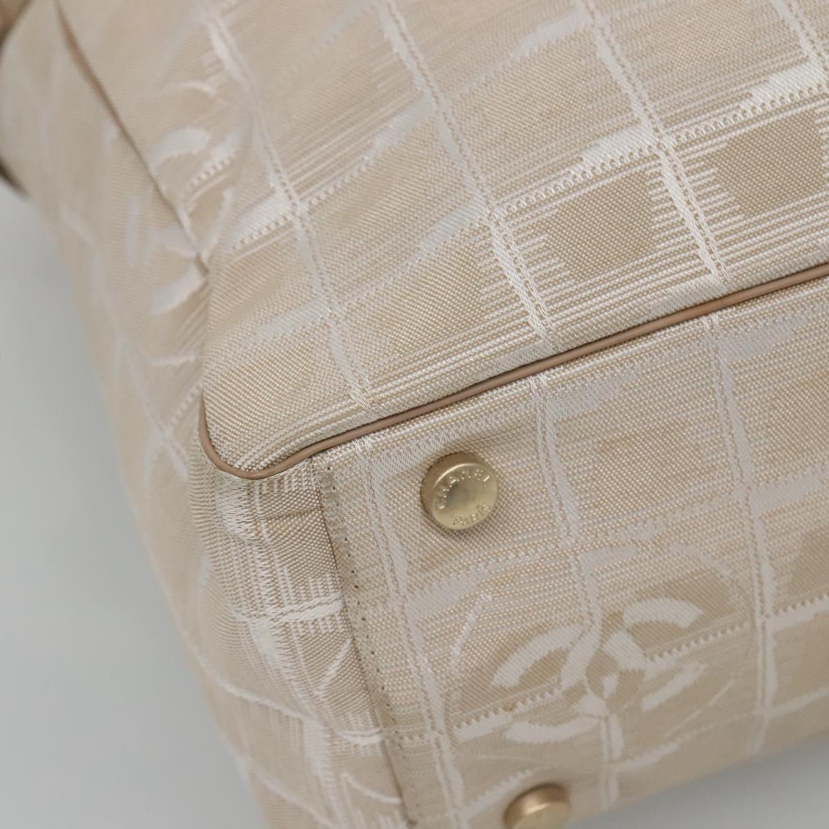CHANEL New Travel Line Tote Bag Nylon Beige Gold CC Auth ep9942