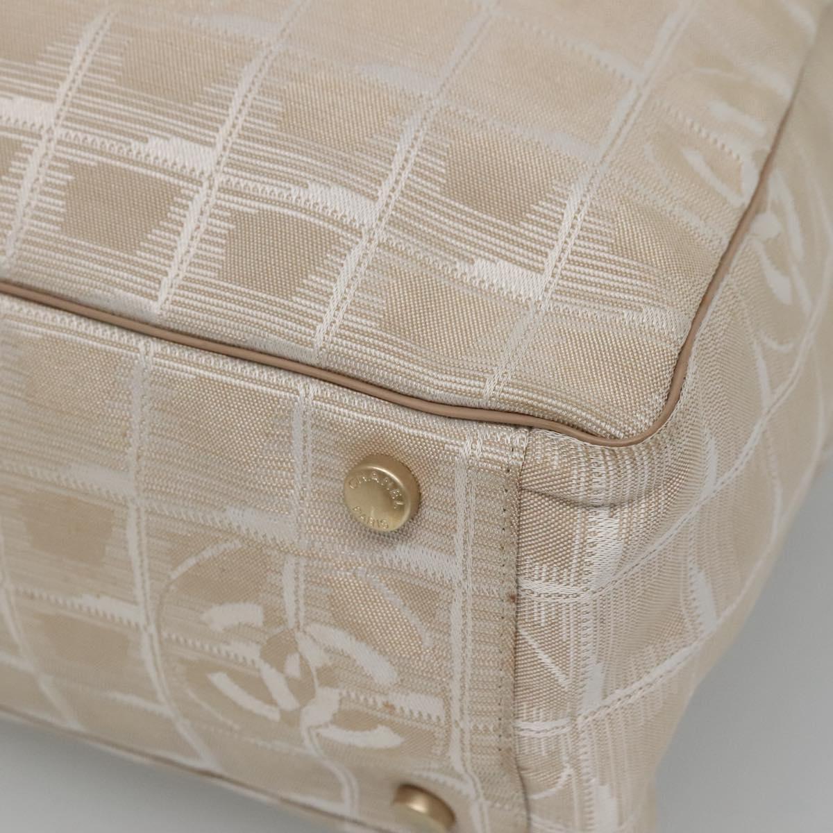 CHANEL New Travel Line Tote Bag Nylon Beige Gold CC Auth ep9942