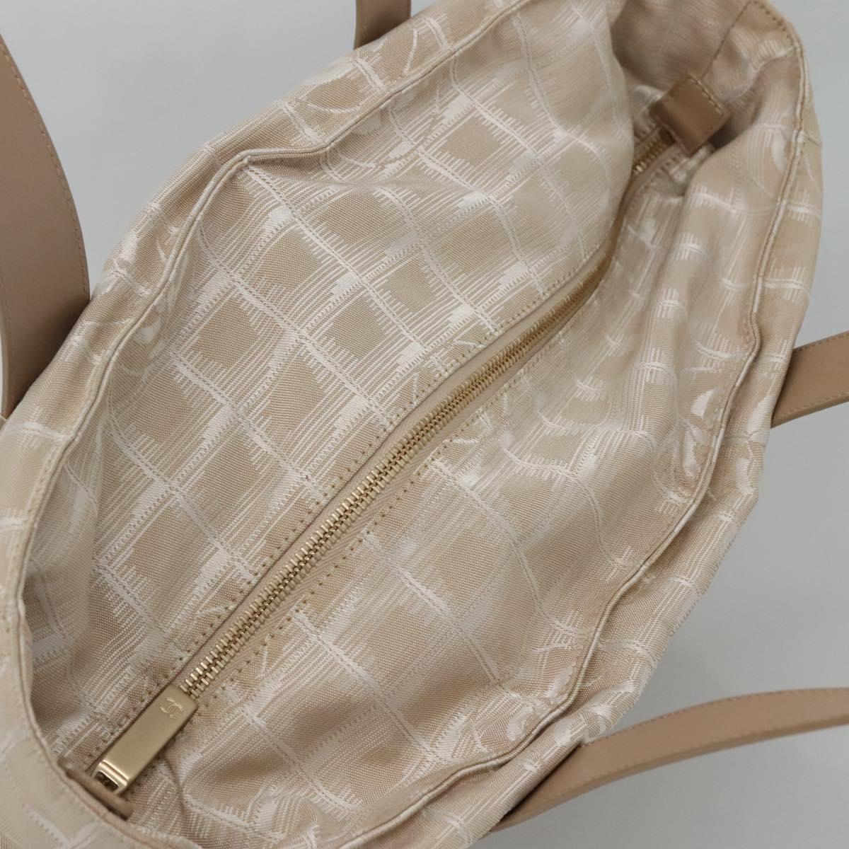 CHANEL New Travel Line Tote Bag Nylon Beige Gold CC Auth ep9942