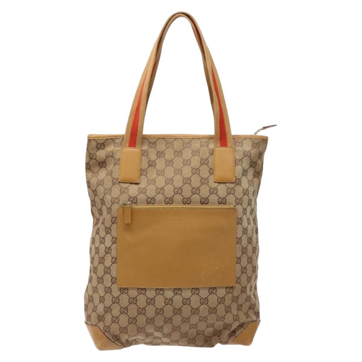 GUCCI GG Canvas Tote Bag Beige Silver 019 0401 Auth ep9945