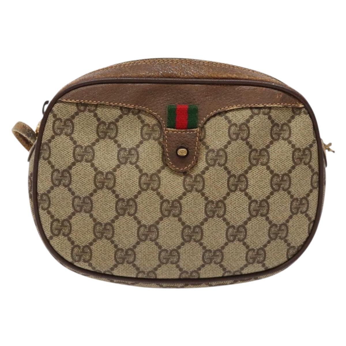 GUCCI GG Supreme Web Sherry Line Bag PVC Beige Gold 007 58 6112 Auth ep9956