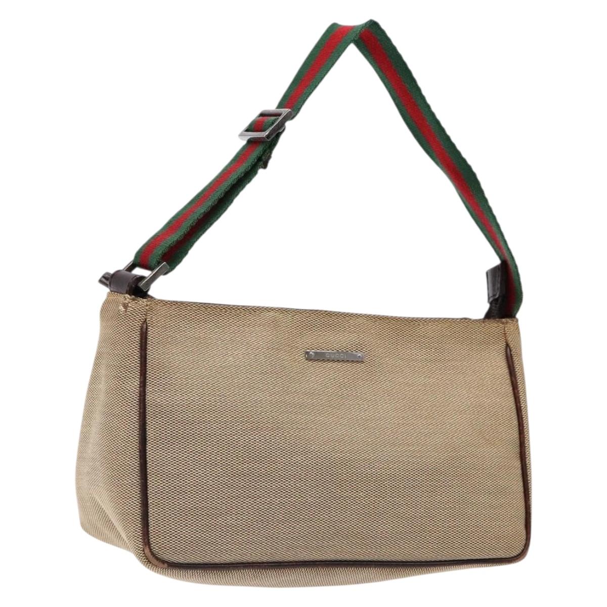 GUCCI Web Sherry Line Accessory Pouch Canvas Beige Silver Auth ep9957