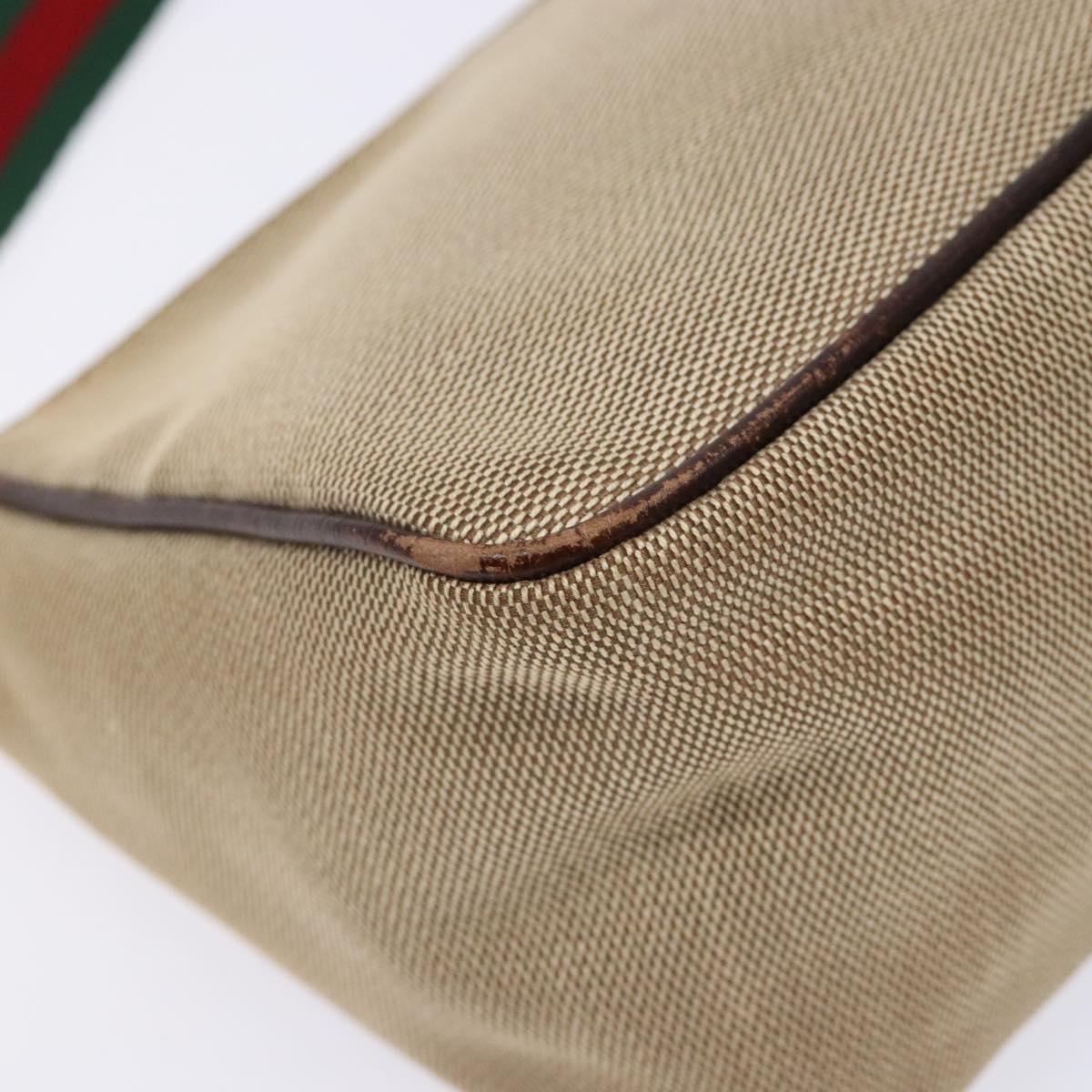 GUCCI Web Sherry Line Accessory Pouch Canvas Beige Silver Auth ep9957
