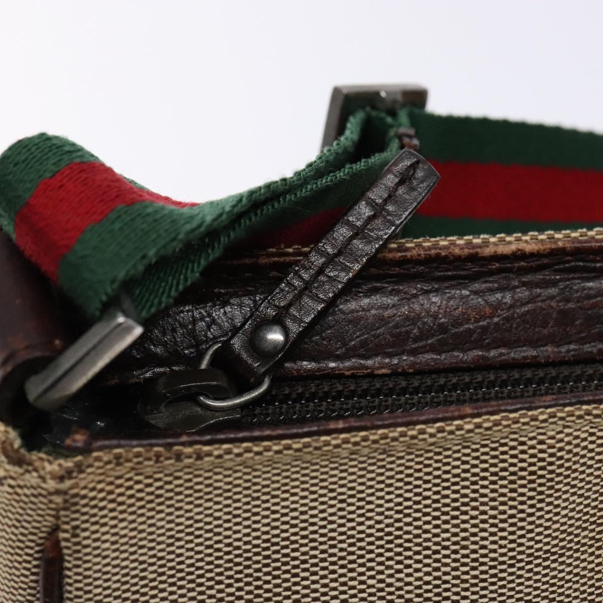 GUCCI Web Sherry Line Accessory Pouch Canvas Beige Silver Auth ep9957