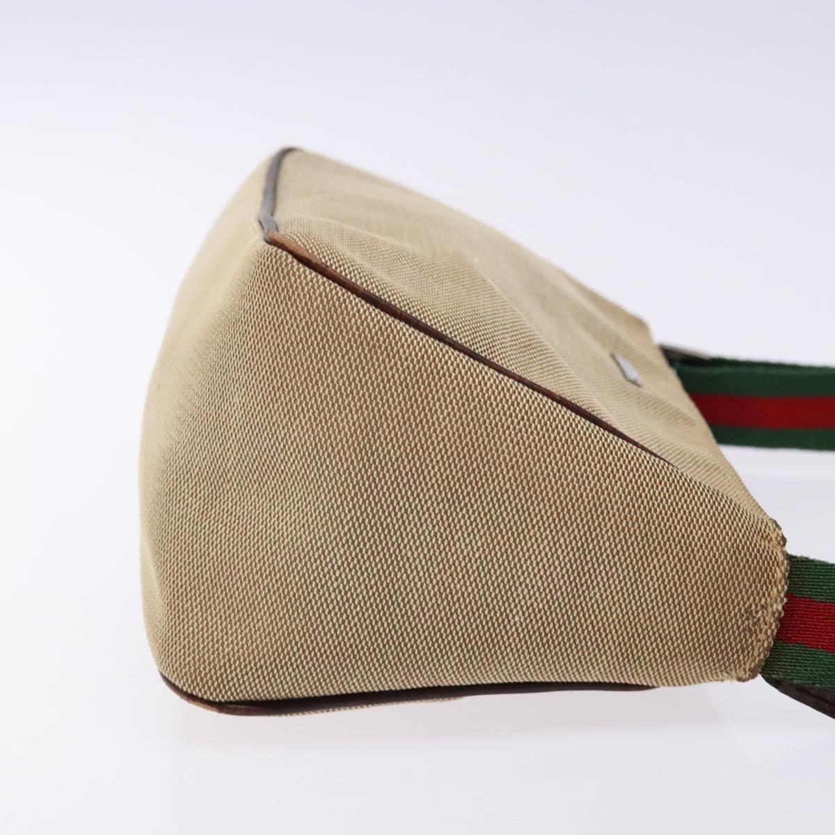 GUCCI Web Sherry Line Accessory Pouch Canvas Beige Silver Auth ep9957