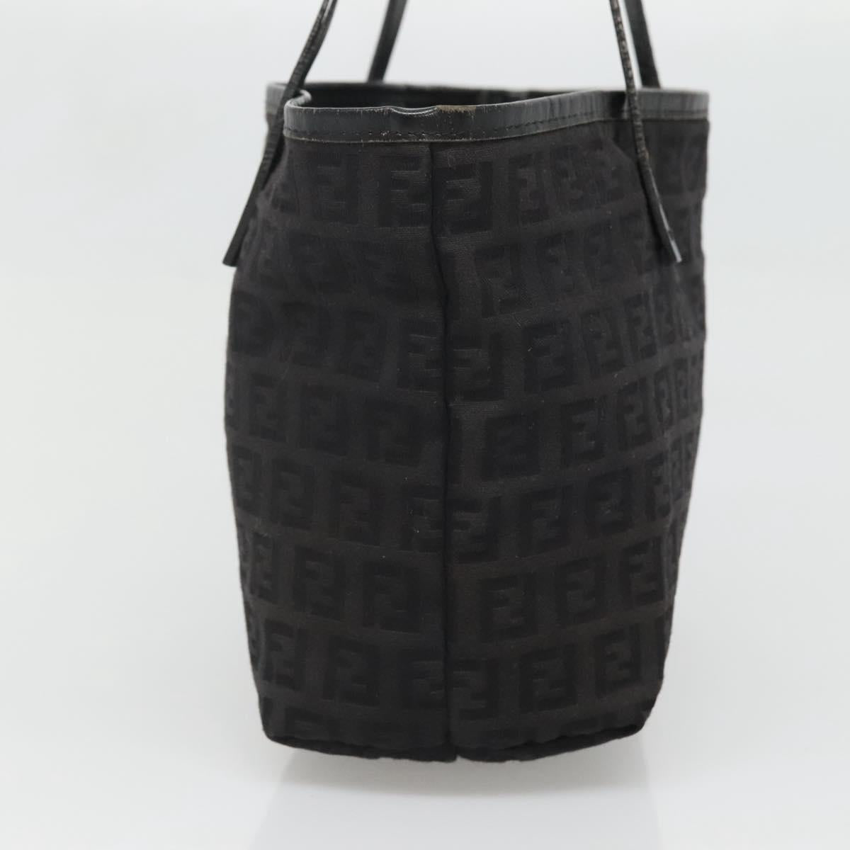 FENDI Zucchino Canvas Hand Bag Black Silver Auth ep9961