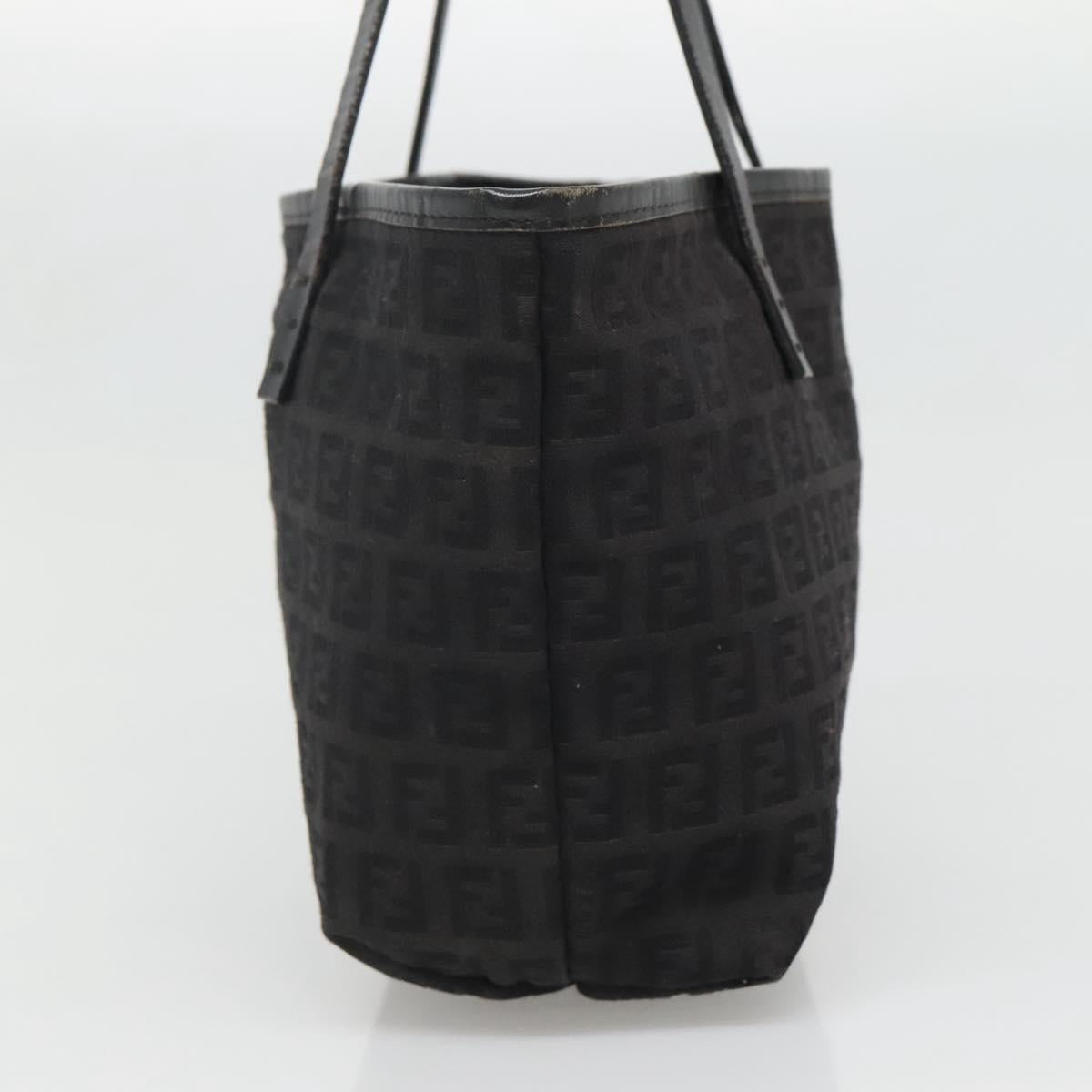 FENDI Zucchino Canvas Hand Bag Black Silver Auth ep9961