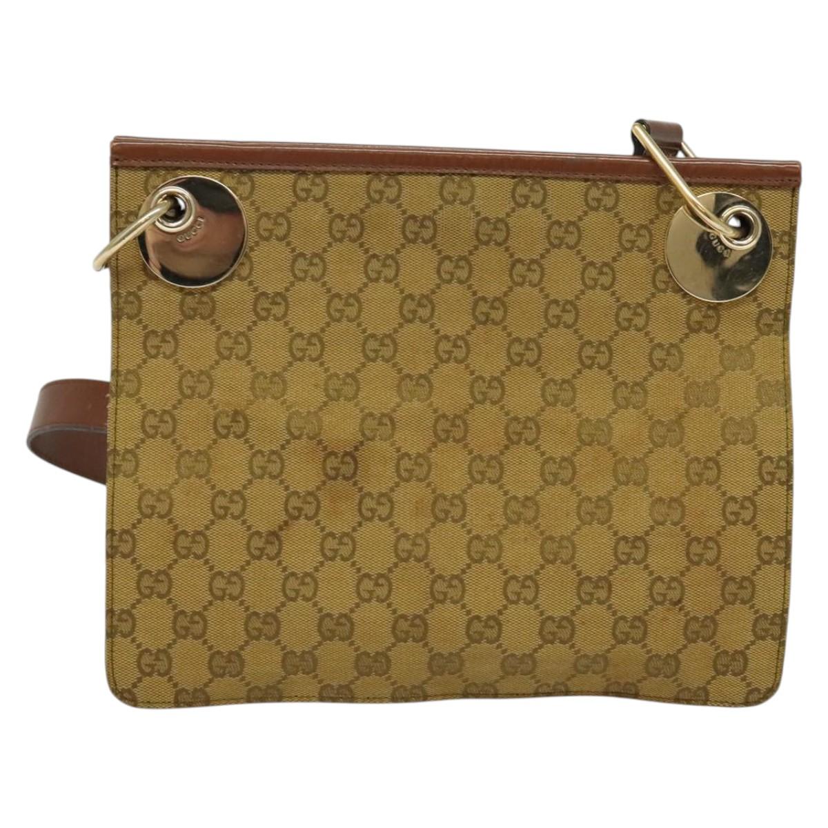 GUCCI GG Canvas Shoulder Bag Beige Gold Auth ep9963