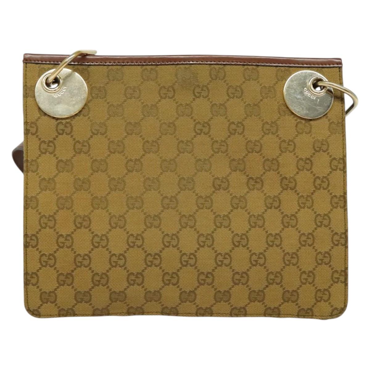GUCCI GG Canvas Shoulder Bag Beige Gold Auth ep9963