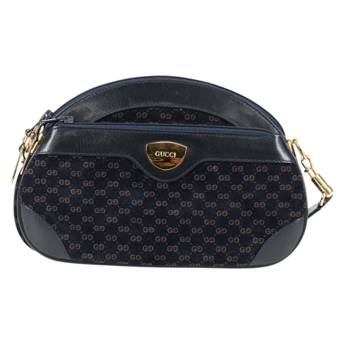 GUCCI Micro GG Canvas Shoulder Bag Suede Navy Gold 001 261 0932 Auth ep9973