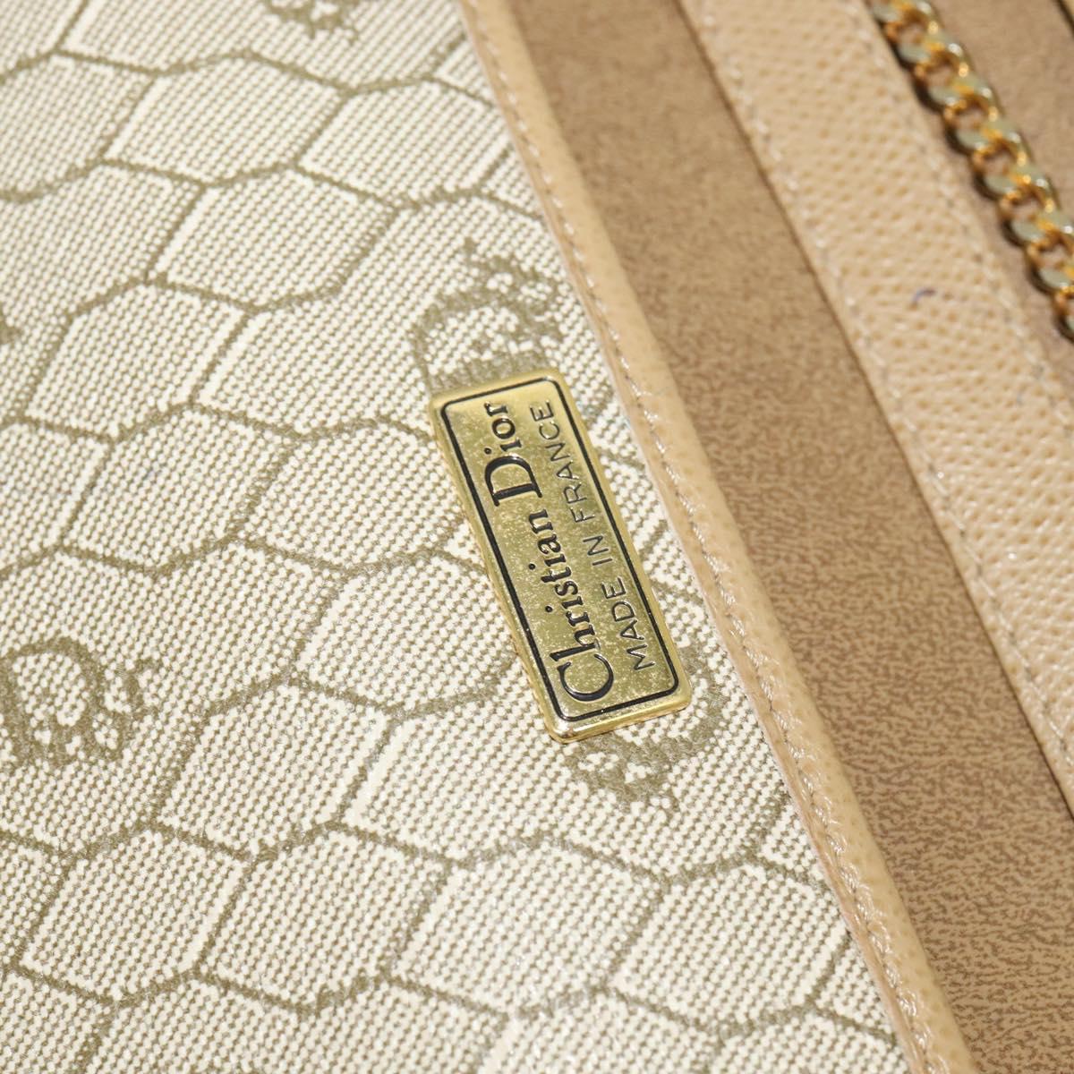 Christian Dior Chain Shoulder Bag Leather Beige Gold Auth ep9978