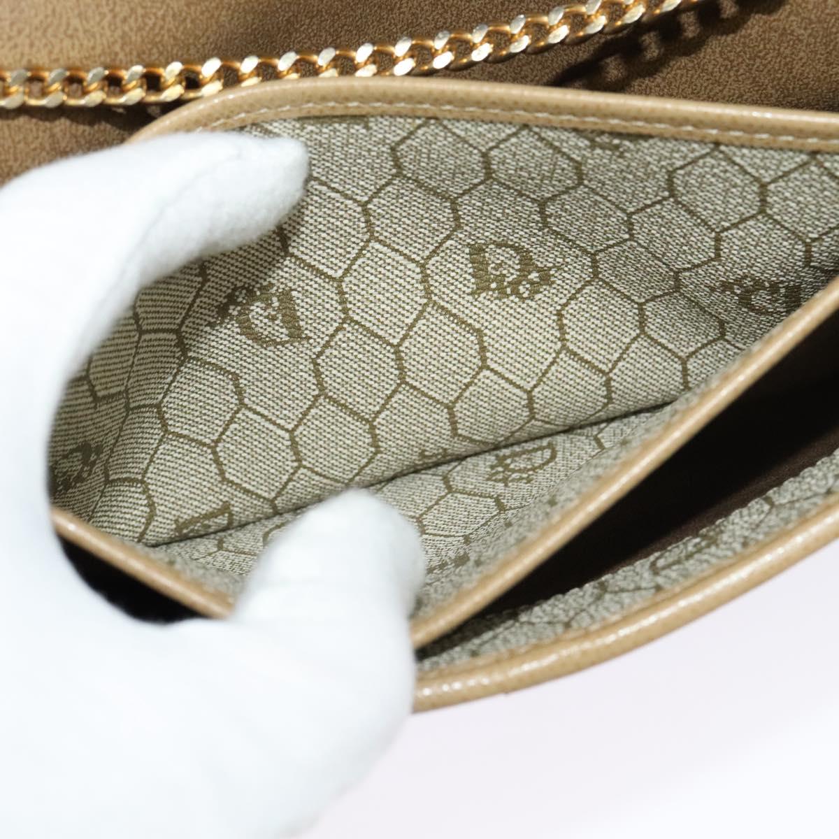 Christian Dior Chain Shoulder Bag Leather Beige Gold Auth ep9978