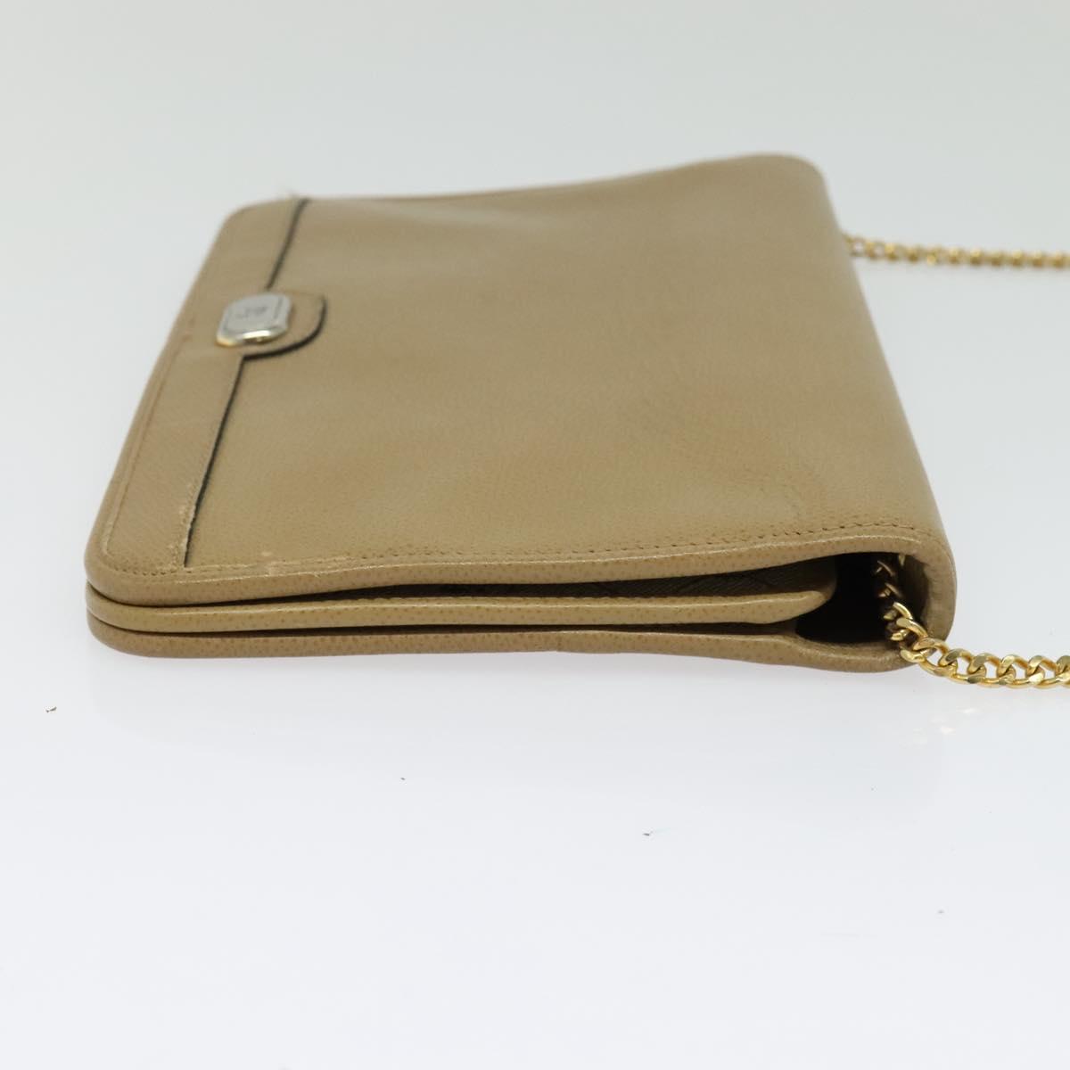 Christian Dior Chain Shoulder Bag Leather Beige Gold Auth ep9978