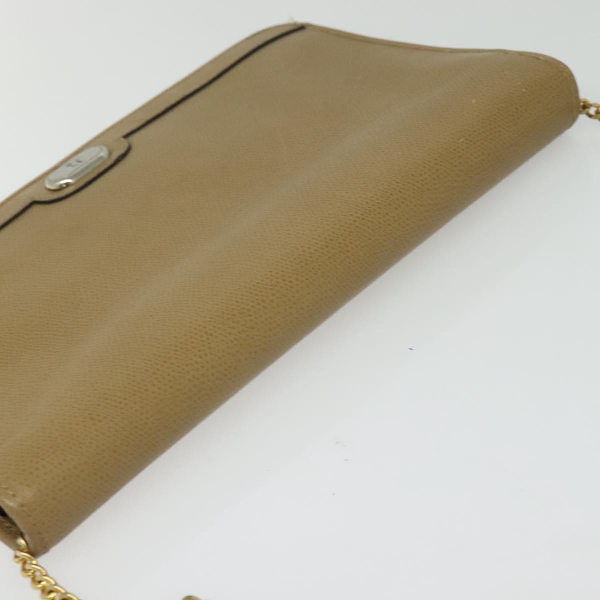 Christian Dior Chain Shoulder Bag Leather Beige Gold Auth ep9978