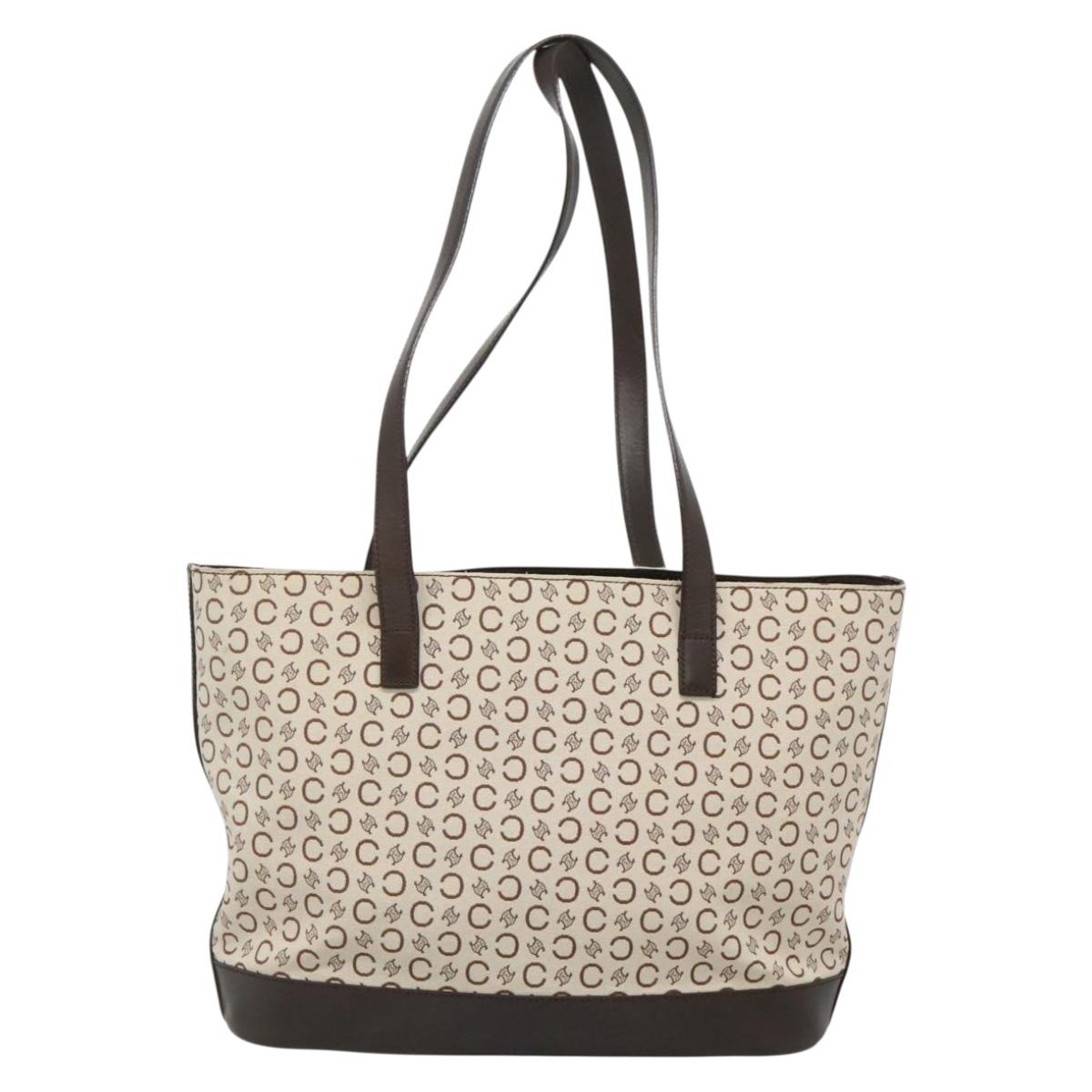 CELINE C Macadam Canvas Tote Bag Gold White Auth ep9987