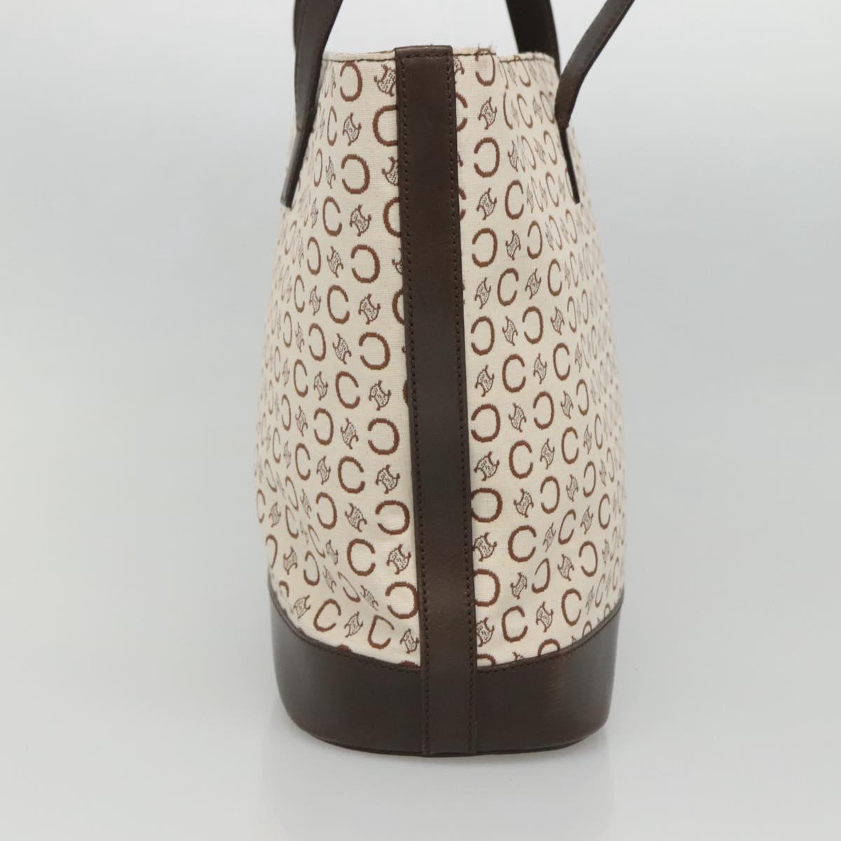 CELINE C Macadam Canvas Tote Bag Gold White Auth ep9987