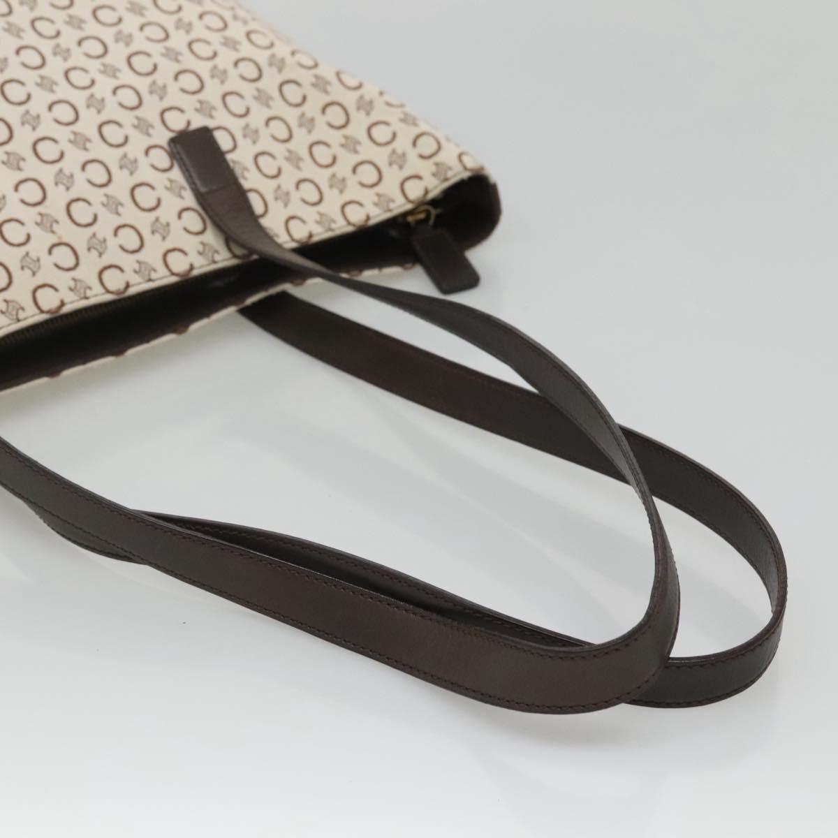 CELINE C Macadam Canvas Tote Bag Gold White Auth ep9987