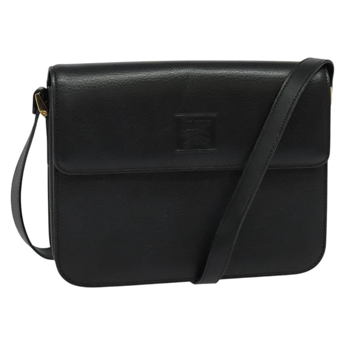 Burberrys Shoulder Bag Leather Black Gold Auth ep9991