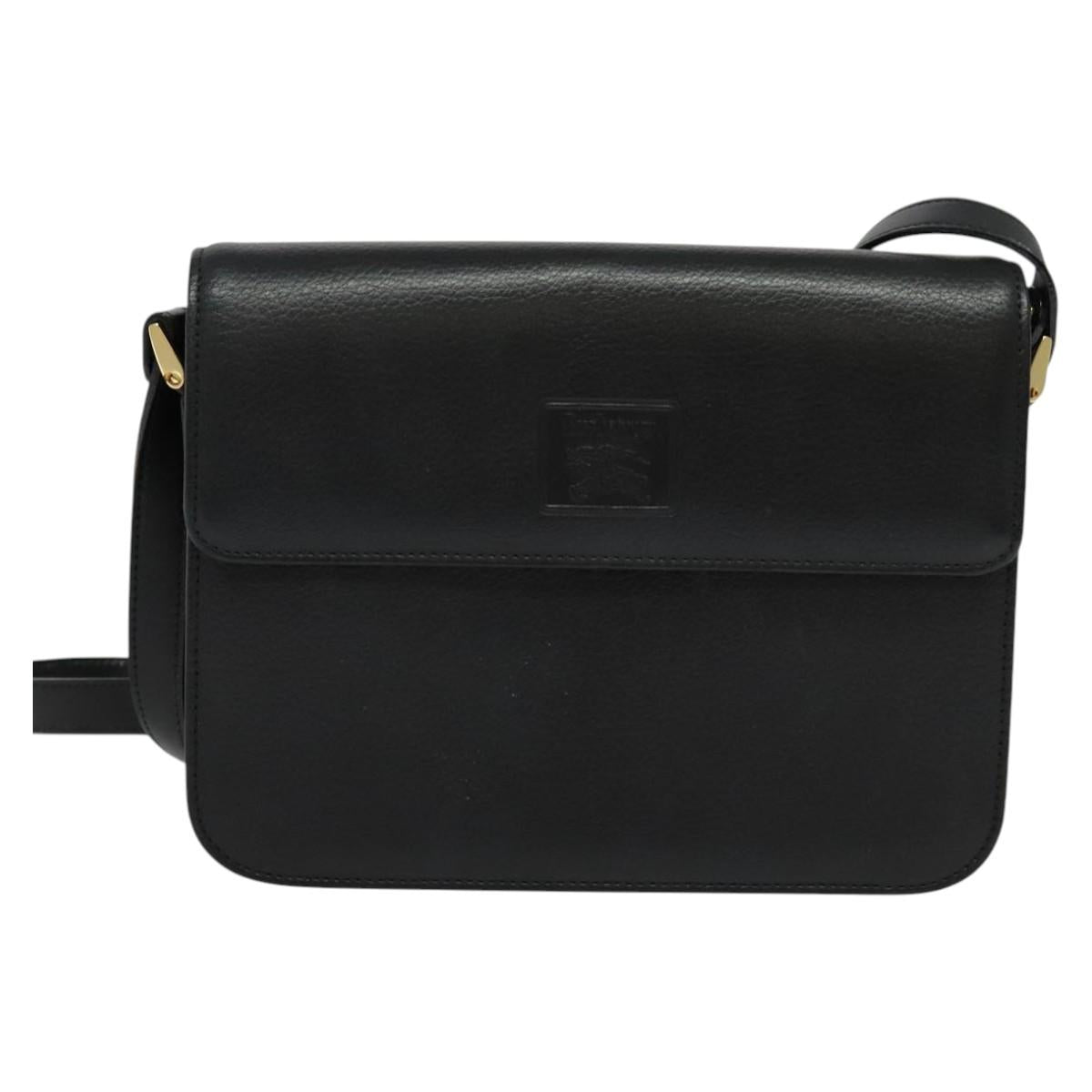 Burberrys Shoulder Bag Leather Black Gold Auth ep9991