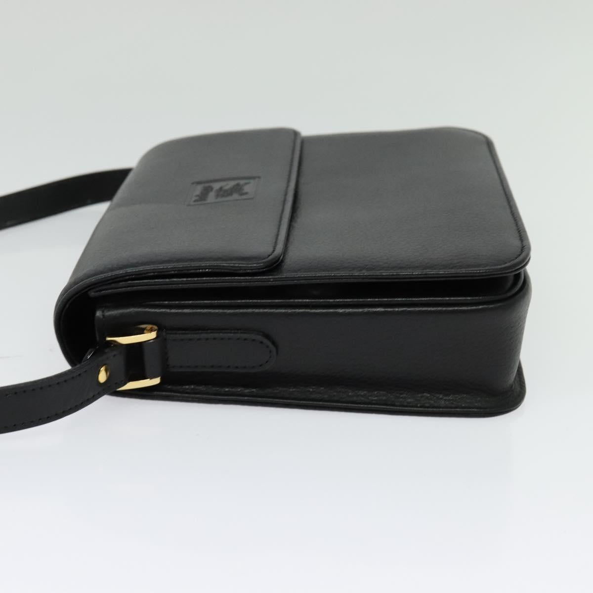 Burberrys Shoulder Bag Leather Black Gold Auth ep9991