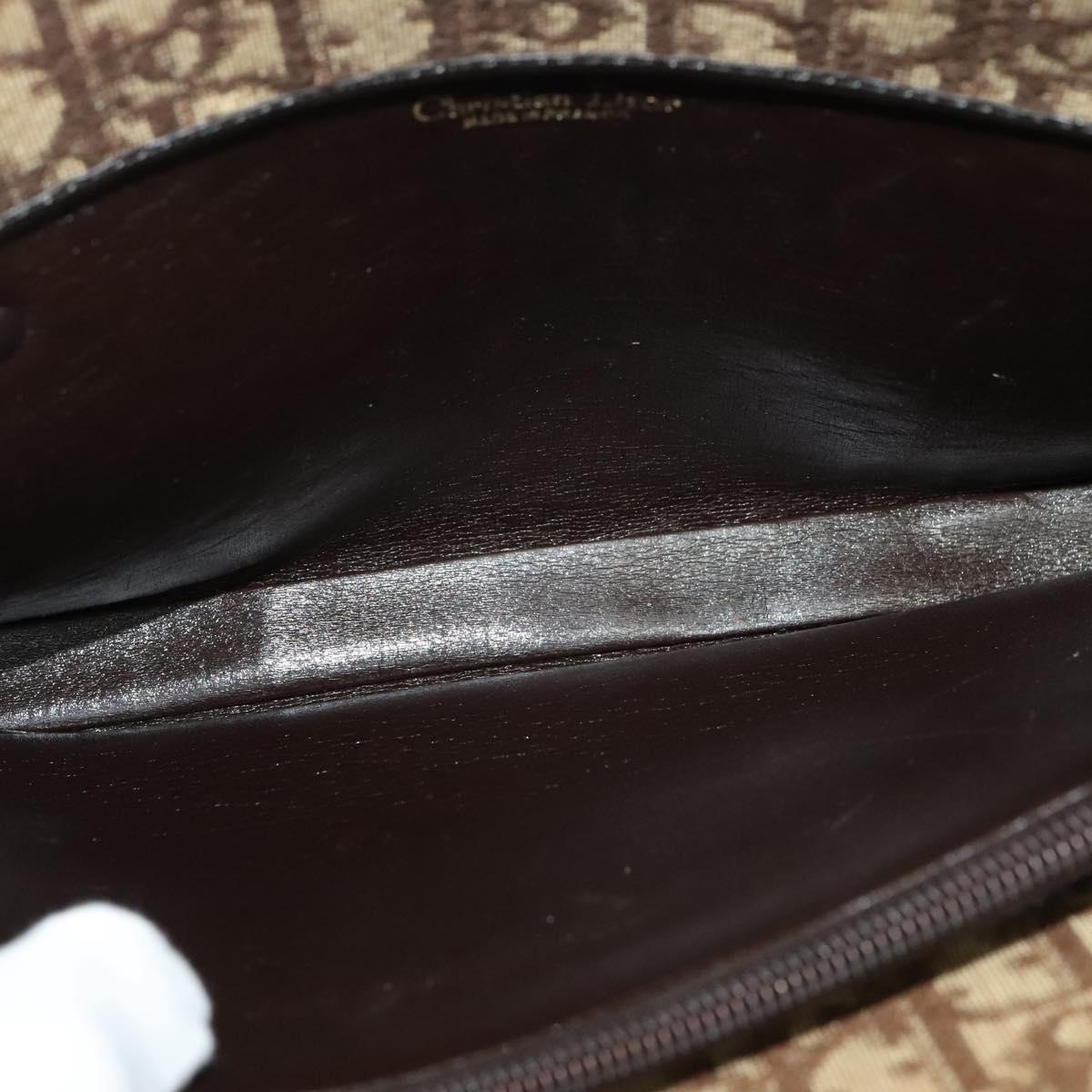 Christian Dior Trotter Canvas Hand Bag Brown Gold Auth ep9995