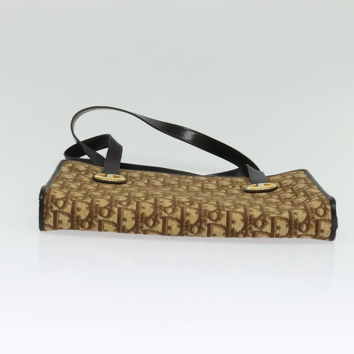 Christian Dior Trotter Canvas Hand Bag Brown Gold Auth ep9995