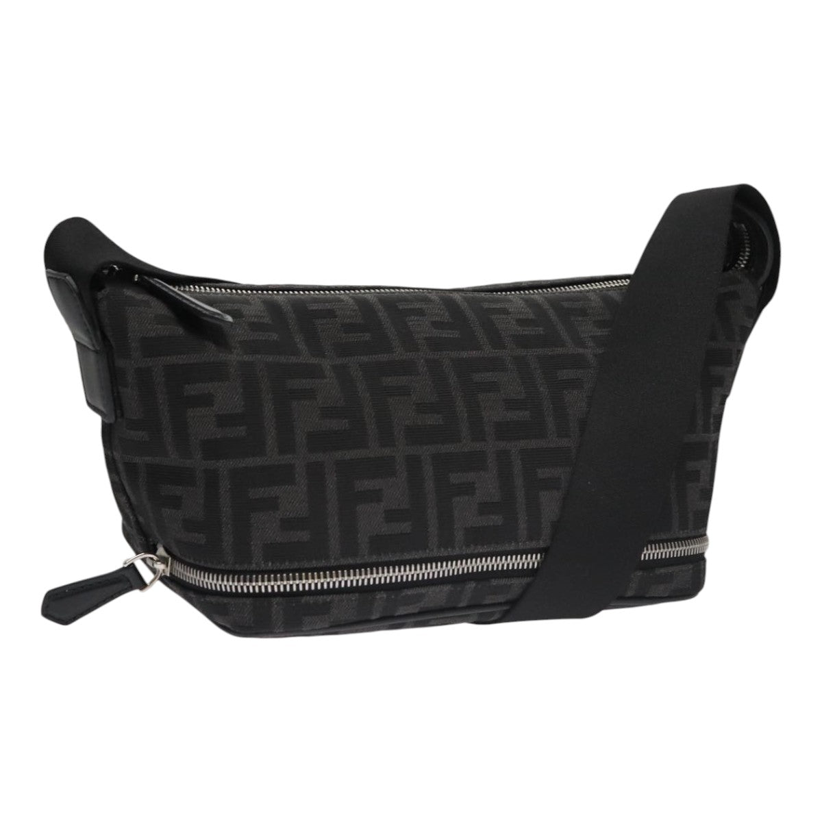 FENDI Zucca Canvas Shoulder Bag Black Auth FF3878AV