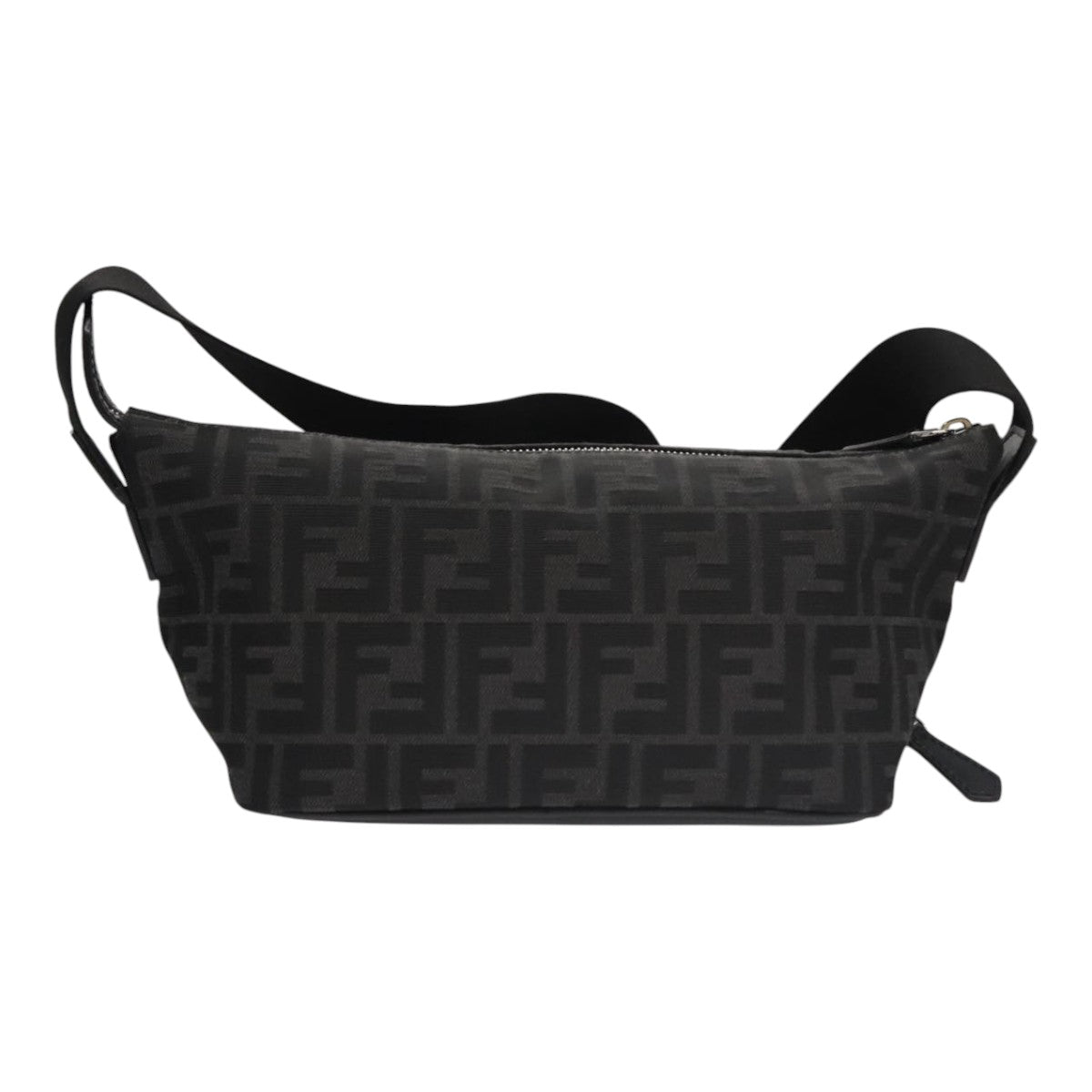 FENDI Zucca Canvas Shoulder Bag Black Auth FF3878AV