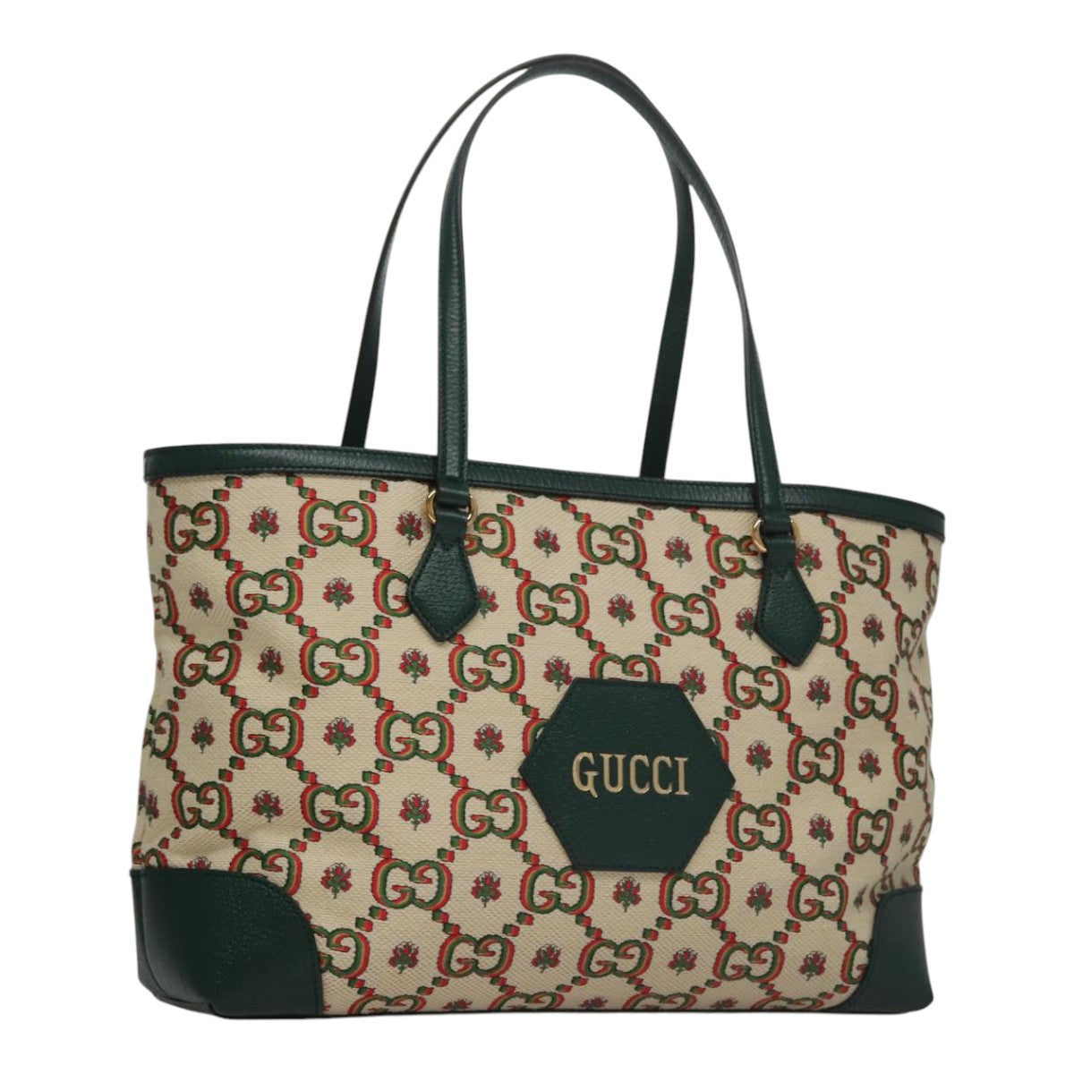 GUCCI Ofidia GUCCI 100th Anniversary Tote Bag Canvas Green 676681 Auth FF3899AV