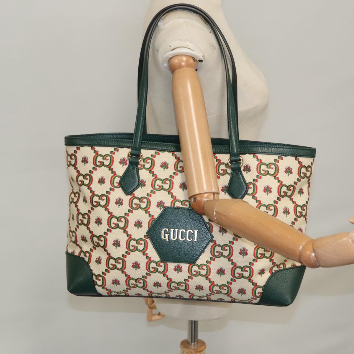 GUCCI Ofidia GUCCI 100th Anniversary Tote Bag Canvas Green 676681 Auth FF3899AV